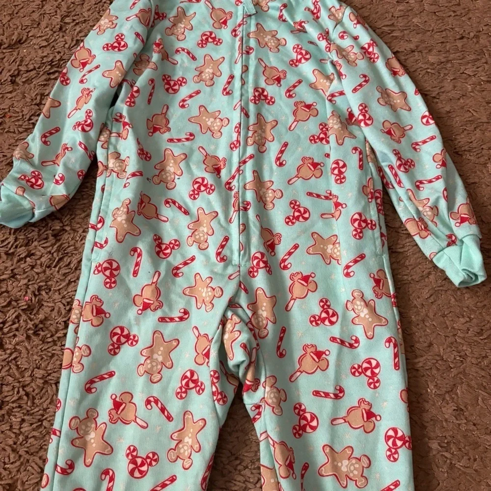 Disney Mickey Bars Mouse Holiday Gingerbread Hooded Romper Pajamas Kids 5/6 Blue